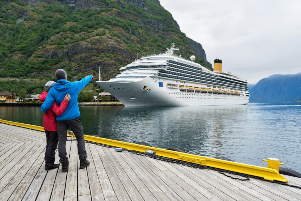 Cruise liner in the waters of Aurlandsfjord, Norway